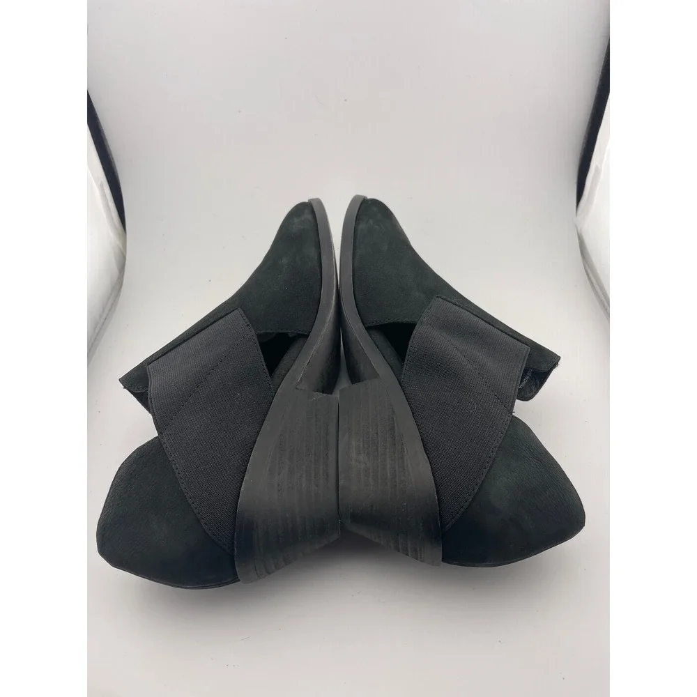 Eileen Fisher Perry black‎ nubuck suede elastic cutout shoes booties sz 7.5